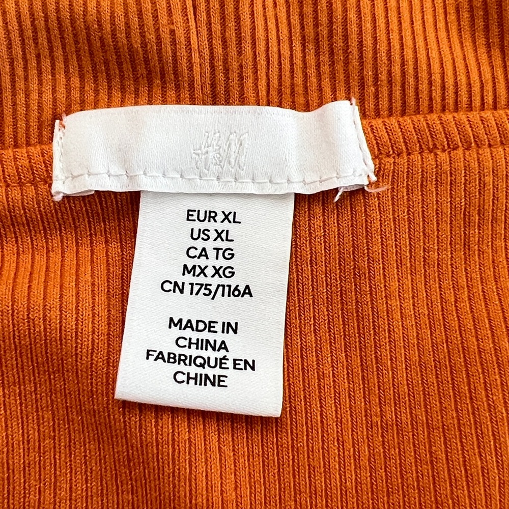 H&M Orange Ribbed Fold Over Off-The-Shoulder Cropped Top Size XL - Picture 5 of 8